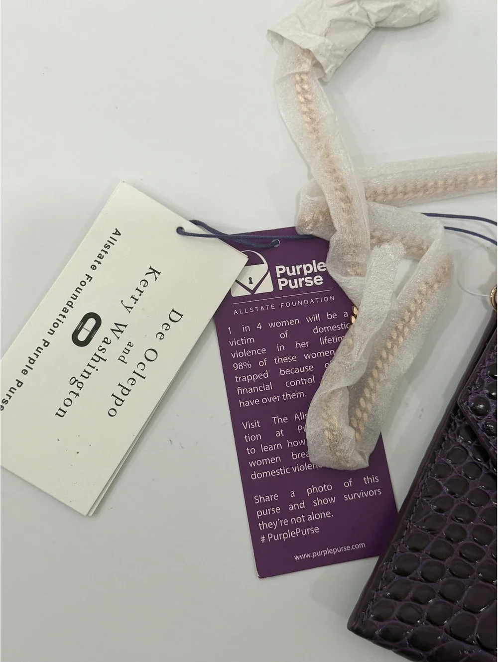 New Kerry Washington Dee Ocleppo Purple Purse Crocodile Embossed Clutch Bag NWT